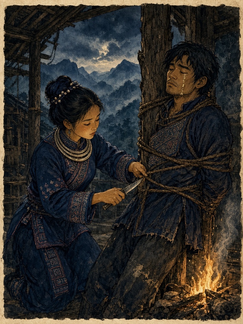 Minh hoạ: Mị cắt dây trói cứu A Phủ