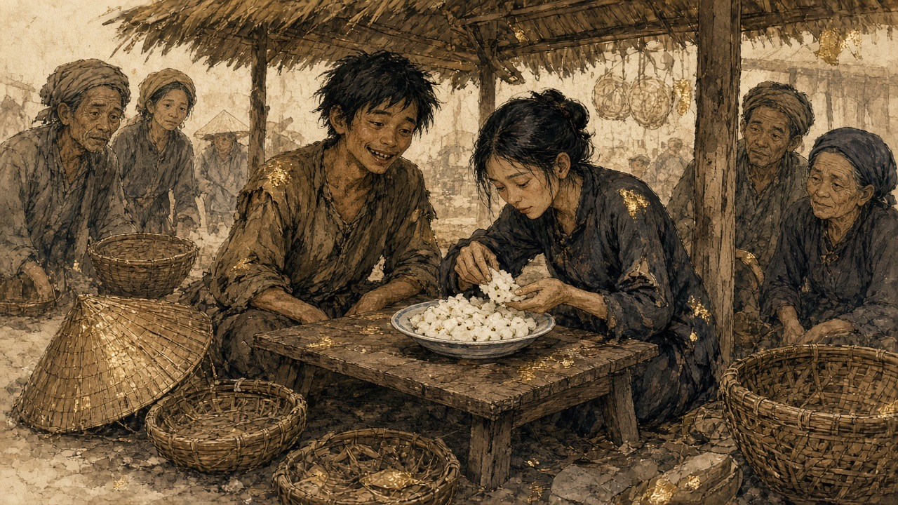 Minh hoạ: Tràng đãi người đàn bà ăn bánh đúc ở chợ